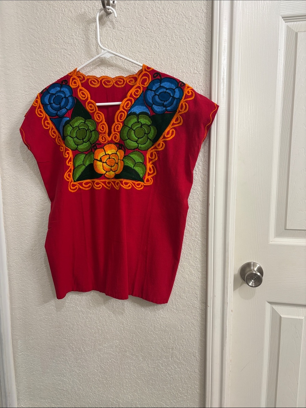 Hand-Embroidered Red Floral Women’s Top